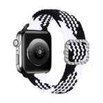 Adjustable Nylon Braided Elasticity Diamond Buckle Replacement Strap Watchband For Apple Watch Series, 7 & 6 & SE & 5 & 4 40mm/3 & 2 & 1 38mm, 7 & 6 & SE & 5 & 4 44mm/3 & 2 & 1 42mm
