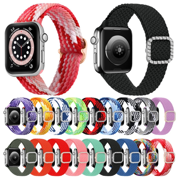 Adjustable Nylon Braided Elasticity Diamond Buckle Replacement Strap Watchband For Apple Watch Series, 7 & 6 & SE & 5 & 4 40mm/3 & 2 & 1 38mm, 7 & 6 & SE & 5 & 4 44mm/3 & 2 & 1 42mm