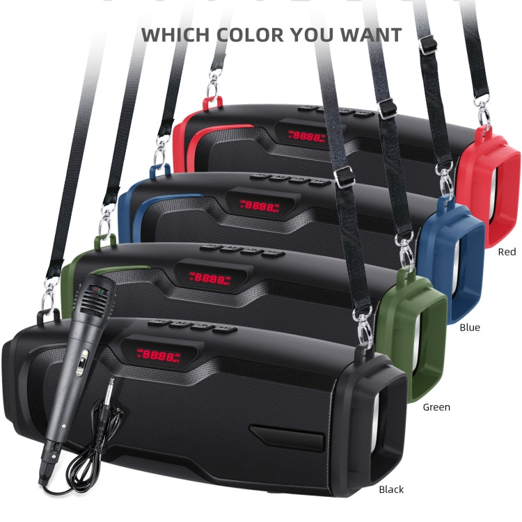 New Rixing NR-6012M Bluetooth 5.0 Portable Outdoor Karaoke Wireless Bluetooth Speaker with Microphone & Shoulder Strap, NR-6012M(Blue), NR-6012M(Green), NR-6012M(Black), NR-6012M(Red)