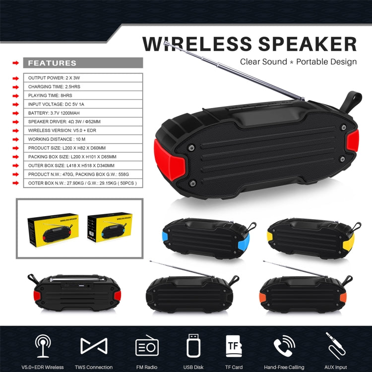 New Rixing NR-907FM TWS Outdoor Bluetooth Speaker Support Hands-free Call / FM with Handle & Antenna, NR-907FM (Orange), NR-907FM (Black), NR-907FM (Red), NR-907FM (Yellow), NR-906 (Blue)