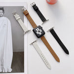 Checkered Leather Replacement Strap Watchband For Apple Watch Series, 7 41mm/6&SE&5&4 40mm/3&2&1 38mm, 7 45mm/6&SE&5&4 44mm/3&2&1 42mm