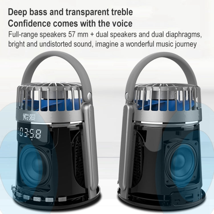 SOAIY K8 Wireless Bluetooth Dual Alarm Clock Speaker with Small Fan