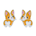S925 Sterling Silver Cute Corgi Ear Studs Women Earrings, Cute Corgi