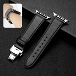 Butterfly Clasp Business Top Layer Cowhide Leather Strap Watchband, For Apple Watch Series 8&7 41mm / SE 2&6&SE&5&4 40mm / 3&2&1 38mm, For Apple Watch Series 6&SE&5&4 44mm / 3&2&1 42mm, For Apple Watch Series 6&SE& 5&4 40mm / 3 & 2 & 1 38mm