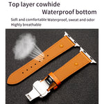 Butterfly Clasp Business Top Layer Cowhide Leather Strap Watchband, For Apple Watch Series 8&7 41mm / SE 2&6&SE&5&4 40mm / 3&2&1 38mm, For Apple Watch Series 6&SE&5&4 44mm / 3&2&1 42mm, For Apple Watch Series 6&SE& 5&4 40mm / 3 & 2 & 1 38mm