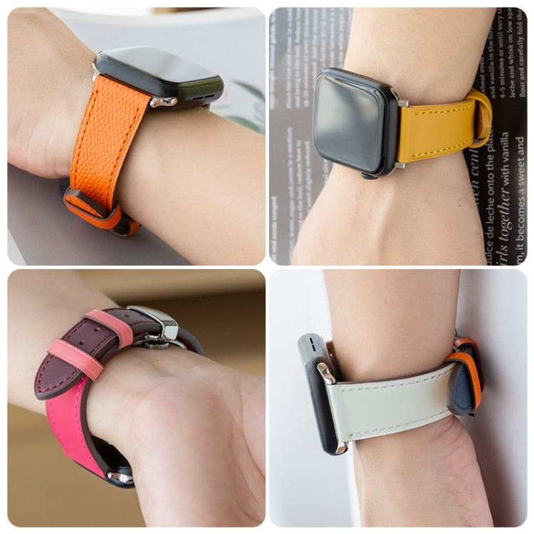 Butterfly Clasp Business Top Layer Cowhide Leather Strap Watchband, For Apple Watch Series 8&7 41mm / SE 2&6&SE&5&4 40mm / 3&2&1 38mm, For Apple Watch Series 6&SE&5&4 44mm / 3&2&1 42mm, For Apple Watch Series 6&SE& 5&4 40mm / 3 & 2 & 1 38mm