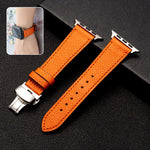 Butterfly Clasp Business Top Layer Cowhide Leather Strap Watchband, For Apple Watch Series 8&7 41mm / SE 2&6&SE&5&4 40mm / 3&2&1 38mm, For Apple Watch Series 6&SE&5&4 44mm / 3&2&1 42mm, For Apple Watch Series 6&SE& 5&4 40mm / 3 & 2 & 1 38mm