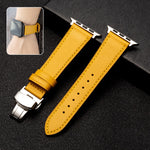 Butterfly Clasp Business Top Layer Cowhide Leather Strap Watchband, For Apple Watch Series 8&7 41mm / SE 2&6&SE&5&4 40mm / 3&2&1 38mm, For Apple Watch Series 6&SE&5&4 44mm / 3&2&1 42mm, For Apple Watch Series 6&SE& 5&4 40mm / 3 & 2 & 1 38mm