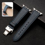 Butterfly Clasp Business Top Layer Cowhide Leather Strap Watchband, For Apple Watch Series 8&7 41mm / SE 2&6&SE&5&4 40mm / 3&2&1 38mm, For Apple Watch Series 6&SE&5&4 44mm / 3&2&1 42mm, For Apple Watch Series 6&SE& 5&4 40mm / 3 & 2 & 1 38mm