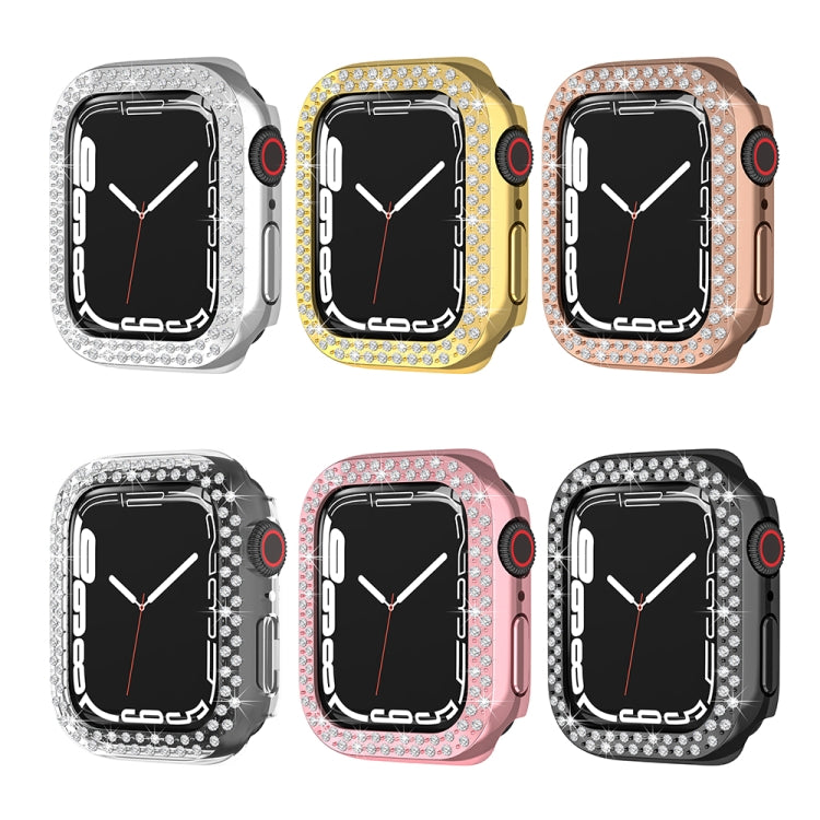 Electroplating PC Double Rows Diamond Protective Case For Apple Watch Series, For Apple Watch Series 9 / 8 / 7 41mm, For Apple Watch Series 9 / 8 / 7 45mm