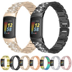Diamond Stainless Steel Replacement Strap Watchband, For Fitbit Charge 5