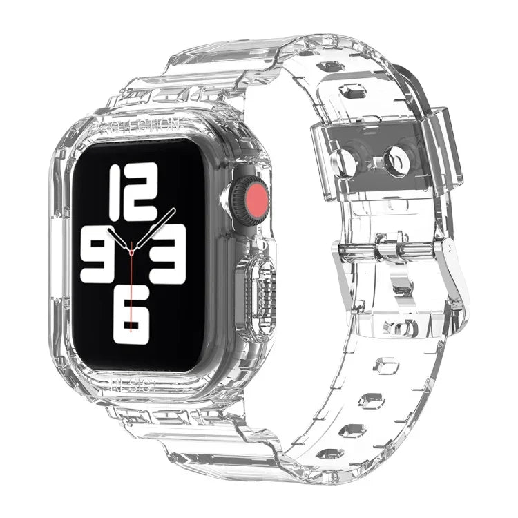 سوار ساعة بديل شفاف من TPU متكامل بتصميم جليدي، لسلسلة Apple Watch 7 مقاس 45مم، لسلسلة Apple Watch 7 مقاس 41مم