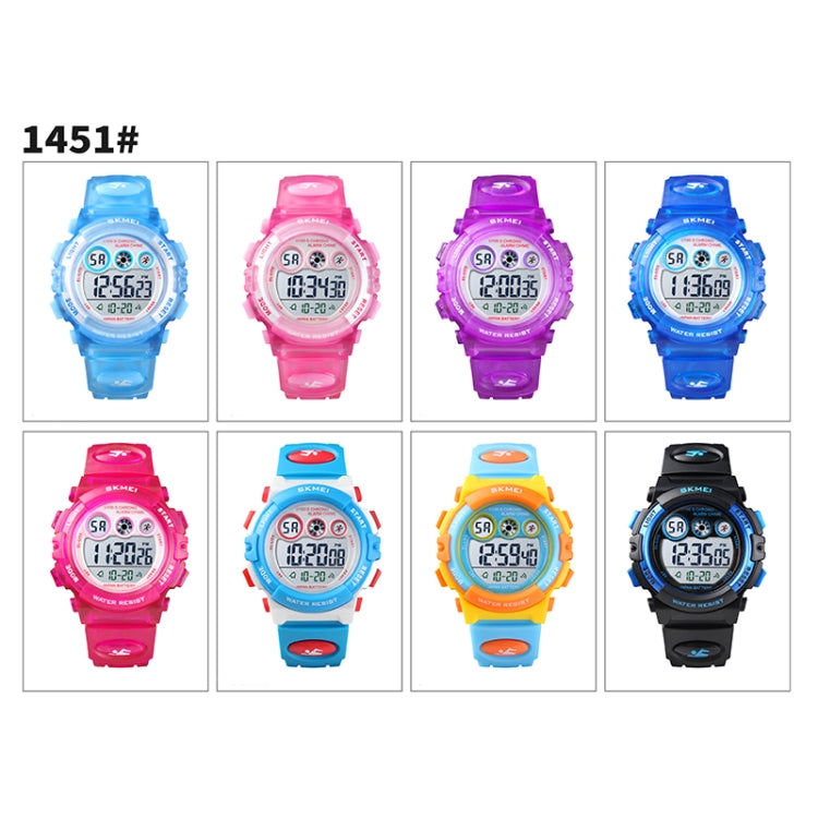 SKMEI 1451 LED Digital Stopwatch Chronograph Luminous Children Sports Electronic Watch, 1451(Transparent Sky Blue), 1451(Transparent Rose Red), 1451(White Shell Blue Circle), 1451(Yellow Shell Blue Circle), 1451(Black Shell Blue Circle)                ...