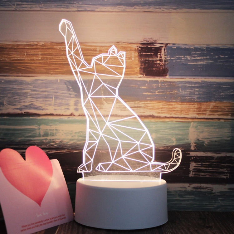 White Base Creative 3D Tricolor LED Decorative Night Light, Button Plug Version, Cat, Iorn Tower, I Love You, Plain Sailing, Owl, Jellyfish, Love Balloon Bear, Castle in the Sky, Have You All the Way, Love Bear, Deer, Geometric Horse, Castle, Heart    ...