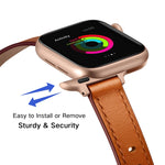 14mm Leather Strap Watchband For Apple Watch Series, 7 41mm / 6&SE&5&4 40mm / 3&2&1 38mm, 7 45mm / 6&SE&5&4 44mm / 3&2&1 42mm