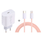 شاحن سفر SDC-20W PD USB-C / Type-C + كابل بيانات USB-C / Type-C إلى 8 دبابيس بطول 1 متر بقوة 12 واط، قابس الاتحاد الأوروبي، قابس الولايات المتحدة