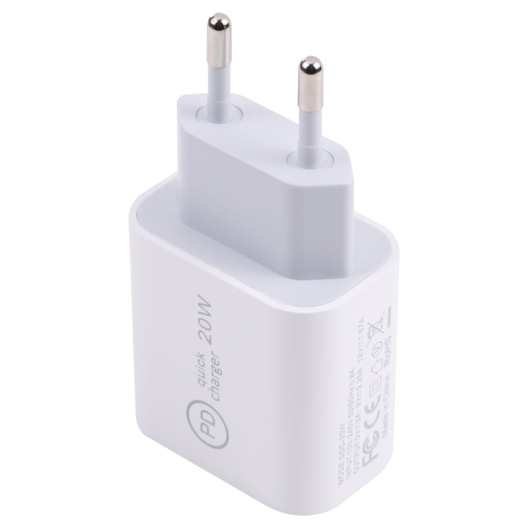 شاحن سفر SDC-20W PD USB-C / Type-C + كابل بيانات USB-C / Type-C إلى 8 دبابيس بطول 1 متر بقوة 12 واط، قابس الاتحاد الأوروبي، قابس الولايات المتحدة