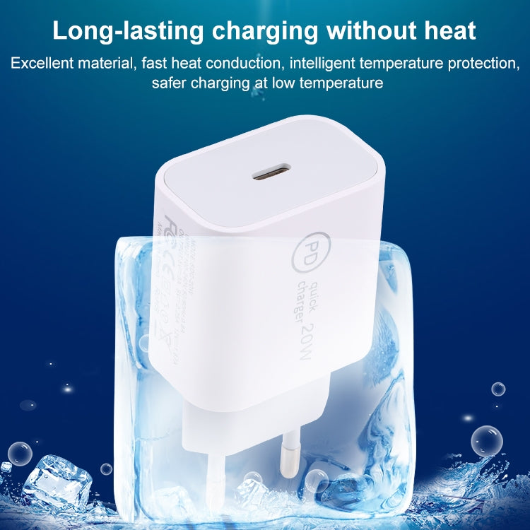 شاحن سفر SDC-20W PD USB-C / Type-C + كابل بيانات USB-C / Type-C إلى 8 دبابيس بطول 1 متر بقوة 12 واط، قابس الاتحاد الأوروبي، قابس الولايات المتحدة