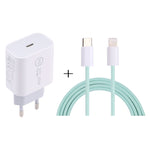 شاحن سفر SDC-20W PD USB-C / Type-C + كابل بيانات USB-C / Type-C إلى 8 دبابيس بطول 1 متر بقوة 12 واط، قابس الاتحاد الأوروبي، قابس الولايات المتحدة