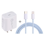 شاحن سفر SDC-20W PD USB-C / Type-C + كابل بيانات USB-C / Type-C إلى 8 دبابيس بطول 1 متر بقوة 12 واط، قابس الاتحاد الأوروبي، قابس الولايات المتحدة