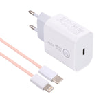 شاحن سفر SDC-20W PD USB-C / Type-C + كابل بيانات USB-C / Type-C إلى 8 دبابيس بطول 1 متر بقوة 20 واط، قابس الاتحاد الأوروبي، قابس الولايات المتحدة
