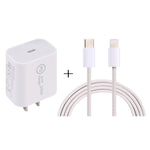 شاحن سفر SDC-20W PD USB-C / Type-C + كابل بيانات USB-C / Type-C إلى 8 دبابيس بطول 1 متر بقوة 20 واط، قابس الاتحاد الأوروبي، قابس الولايات المتحدة