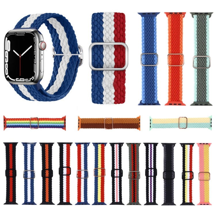 Adjustable Striped Woven Nylon Strap Watchband For Apple Watch Series, 7 41mm / 6&SE&5&4 40mm / 3&2&1 38mm, 7 45mm / 6&SE&5&4 44mm / 3&2&1 42mm