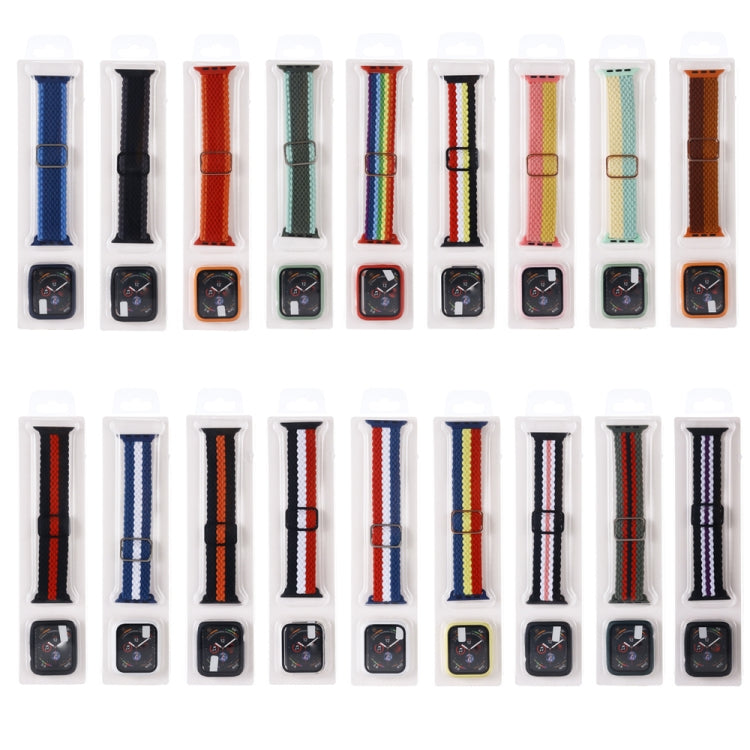 Adjustable Striped Woven Nylon Watchband + Watch Case Set For Apple Watch Series, 7 41mm/6&SE&5&4 40mm/3&2&1 38mm, 7 45mm/6&SE&5&4 44mm/3&2&1 42mm