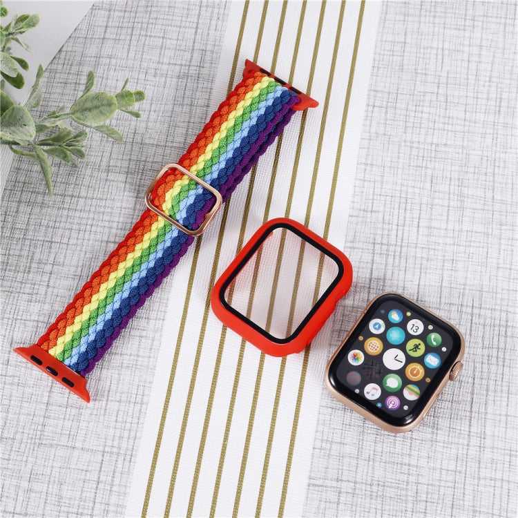 Adjustable Striped Woven Nylon Watchband + Watch Case Set For Apple Watch Series, 7 41mm/6&SE&5&4 40mm/3&2&1 38mm, 7 45mm/6&SE&5&4 44mm/3&2&1 42mm