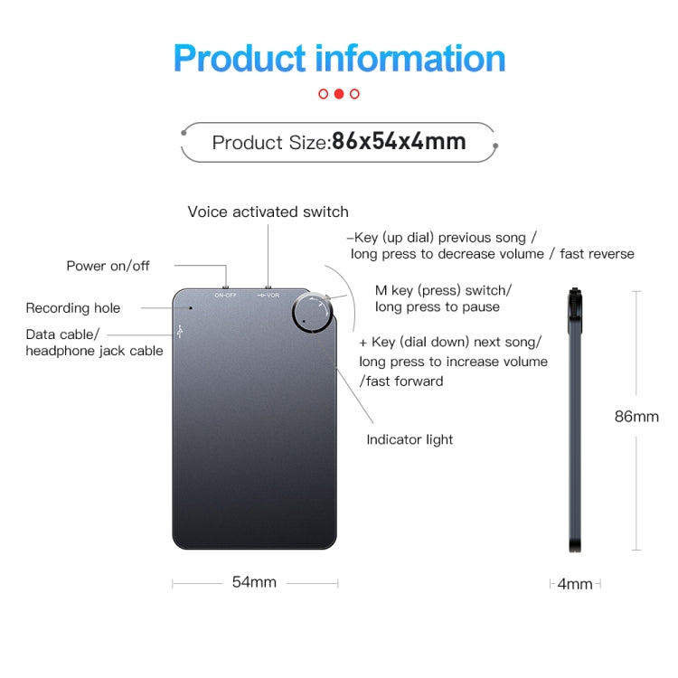 مسجل صوت محمول K2 فائق النحافة على شكل بطاقة، 4GB، 8GB، 16GB، 32GB
