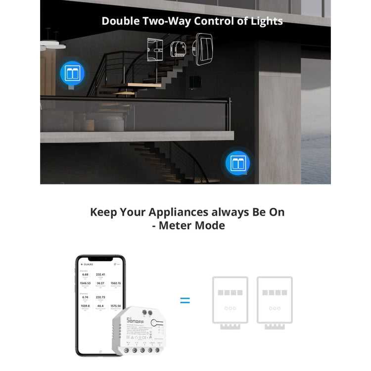 وحدة مفتاح ذكي واي فاي Sonoff DUALR3 للتحكم بطريقتين، DUALR3