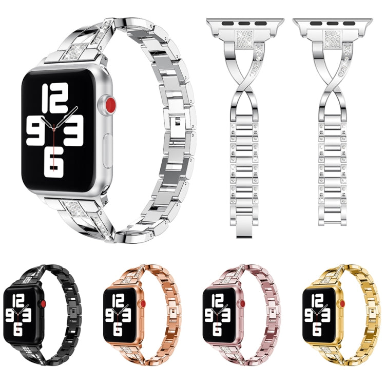 Diamond Encrusted Stainless Steel Strap Watchband For Apple Watch Series, 7 41mm / 6&SE&5&4 40mm / 3&2&1 38mm, 7 45mm / 6&SE&5&4 44mm / 3&2&1 42mm