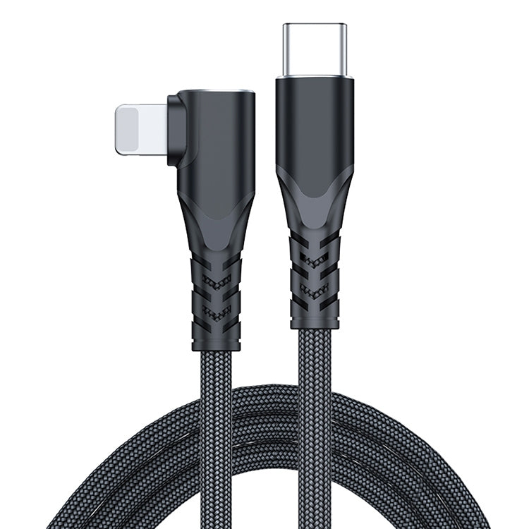 كابل بيانات هاتف محمول 6A PD 20W USB-C / Type-C إلى 8 Pin زاوية، 1م، 2م