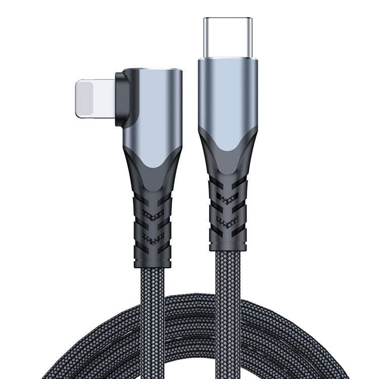 كابل بيانات هاتف محمول 6A PD 20W USB-C / Type-C إلى 8 Pin زاوية، 1م، 2م