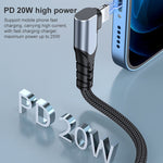كابل بيانات هاتف محمول 6A PD 20W USB-C / Type-C إلى 8 Pin زاوية، 1م، 2م