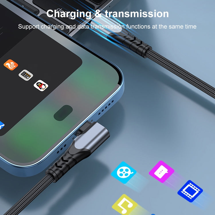 كابل بيانات هاتف محمول 6A PD 20W USB-C / Type-C إلى 8 Pin زاوية، 1م، 2م