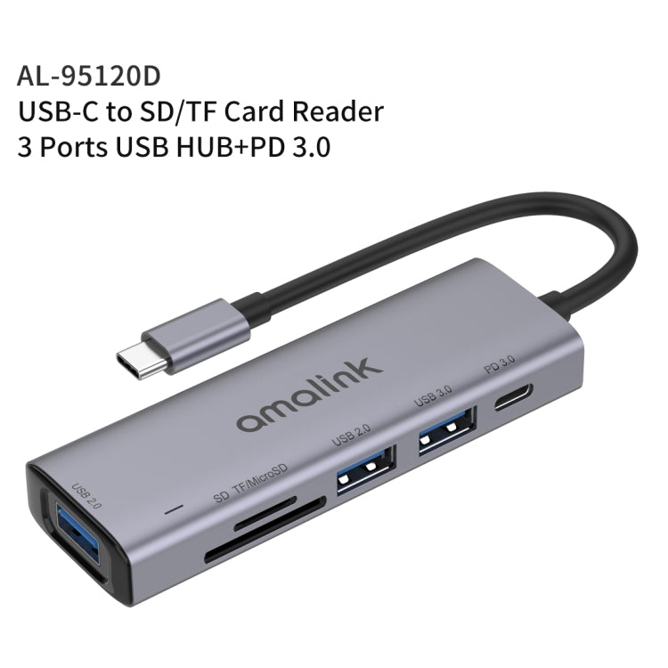 محطة إرساء متعددة الوظائف amalink 95120D من نوع-C / USB-C إلى SD/TF + 3 منافذ USB + PD 3.0، 95120D