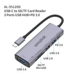 محطة إرساء متعددة الوظائف amalink 95120D من نوع-C / USB-C إلى SD/TF + 3 منافذ USB + PD 3.0، 95120D
