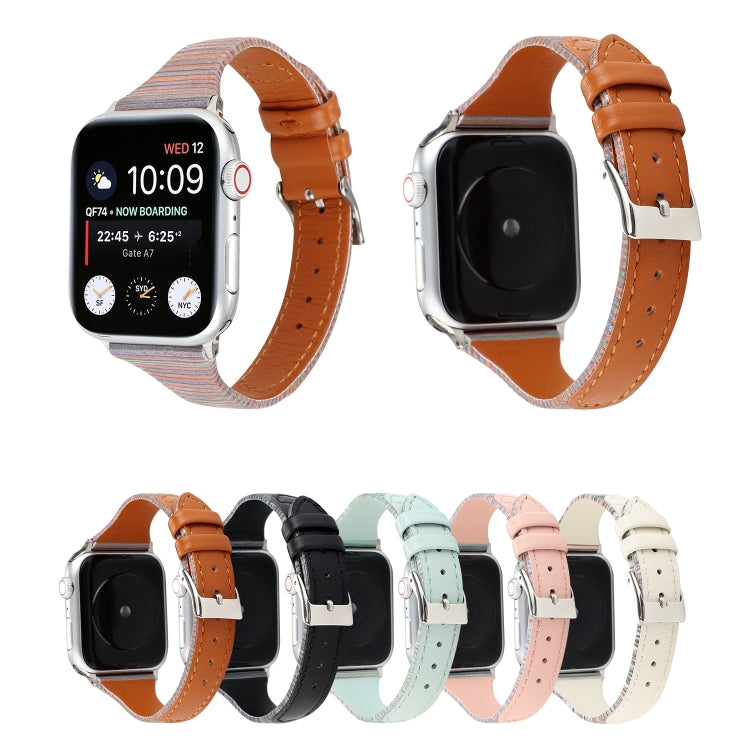 Uhrenarmband aus echtem Leder mit Ziernähten, für Apple Watch Series 5