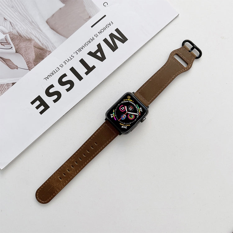 Oval Buckle Genuine Leather Strap For Apple Watch Series, 7 41mm / 6&SE&5&4 40mm / 3&2&1 38mm, 7 45mm / 6&SE&5&4 44mm / 3&2&1 42mm