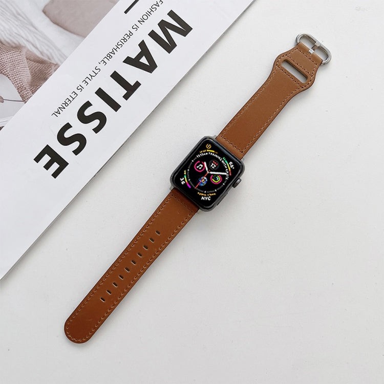 Oval Buckle Genuine Leather Strap For Apple Watch Series, 7 41mm / 6&SE&5&4 40mm / 3&2&1 38mm, 7 45mm / 6&SE&5&4 44mm / 3&2&1 42mm