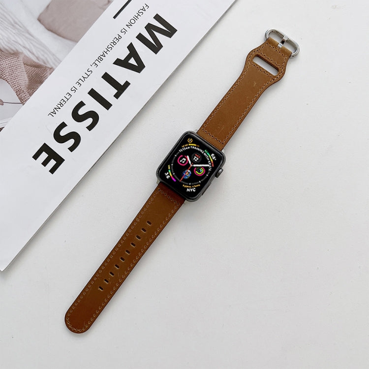 Oval Buckle Genuine Leather Strap For Apple Watch Series, 7 41mm / 6&SE&5&4 40mm / 3&2&1 38mm, 7 45mm / 6&SE&5&4 44mm / 3&2&1 42mm