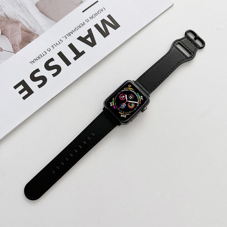 Oval Buckle Genuine Leather Strap For Apple Watch Series, 7 41mm / 6&SE&5&4 40mm / 3&2&1 38mm, 7 45mm / 6&SE&5&4 44mm / 3&2&1 42mm