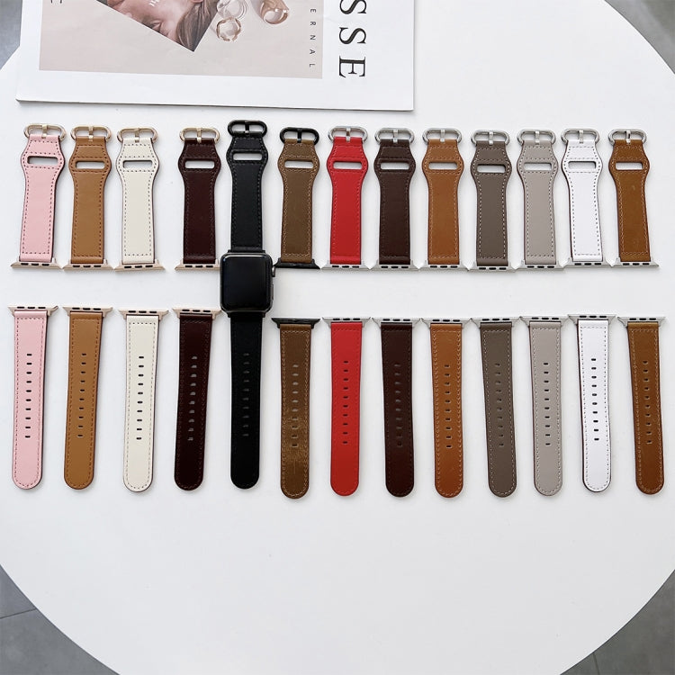 Oval Buckle Genuine Leather Strap For Apple Watch Series, 7 41mm / 6&SE&5&4 40mm / 3&2&1 38mm, 7 45mm / 6&SE&5&4 44mm / 3&2&1 42mm