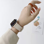 Oval Buckle Genuine Leather Strap For Apple Watch Series, 7 41mm / 6&SE&5&4 40mm / 3&2&1 38mm, 7 45mm / 6&SE&5&4 44mm / 3&2&1 42mm