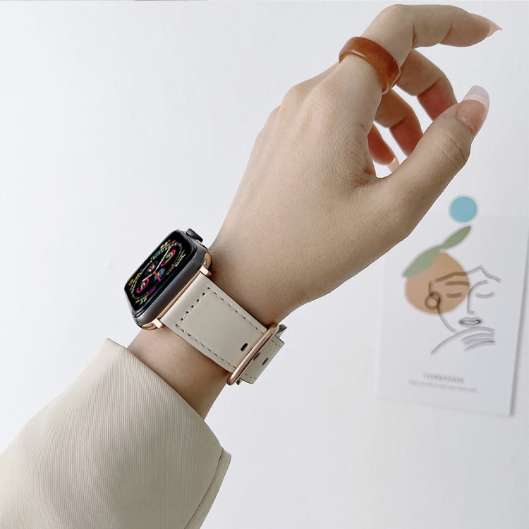 Oval Buckle Genuine Leather Strap For Apple Watch Series, 7 41mm / 6&SE&5&4 40mm / 3&2&1 38mm, 7 45mm / 6&SE&5&4 44mm / 3&2&1 42mm