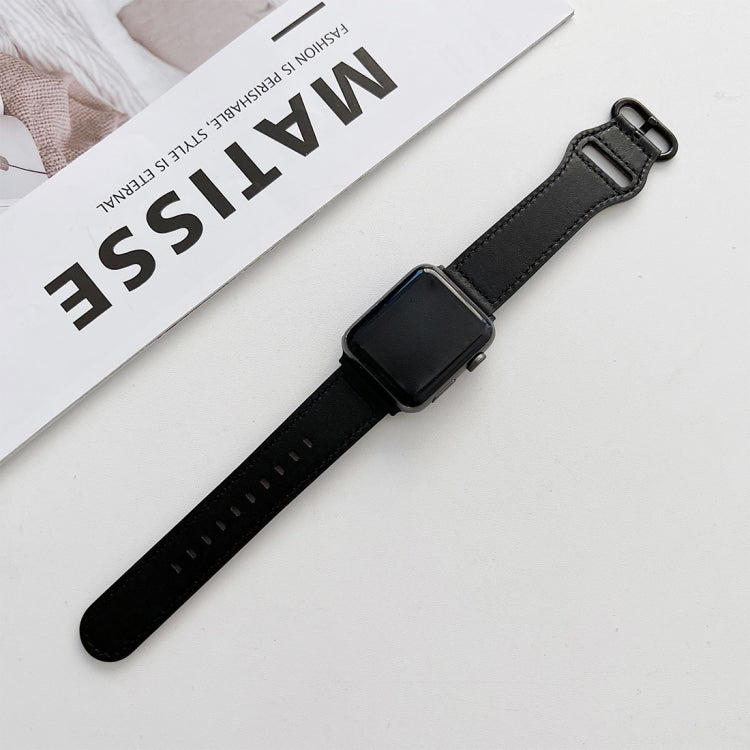 Oval Buckle Genuine Leather Strap For Apple Watch Series, 7 41mm / 6&SE&5&4 40mm / 3&2&1 38mm, 7 45mm / 6&SE&5&4 44mm / 3&2&1 42mm