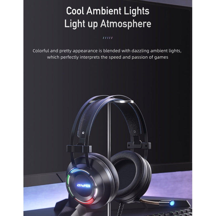 awei GM-2 USB + 3.5mm Ambient Light Gaming Wired Headset with Microphone, GM-2