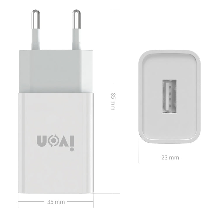 شاحن سفر IVON AD-33 2 في 1 بمنفذ USB واحد 2.1A + كابل بيانات USB إلى USB-C / Type-C بطول 1 متر، قابس الاتحاد الأوروبي، قابس الولايات المتحدة