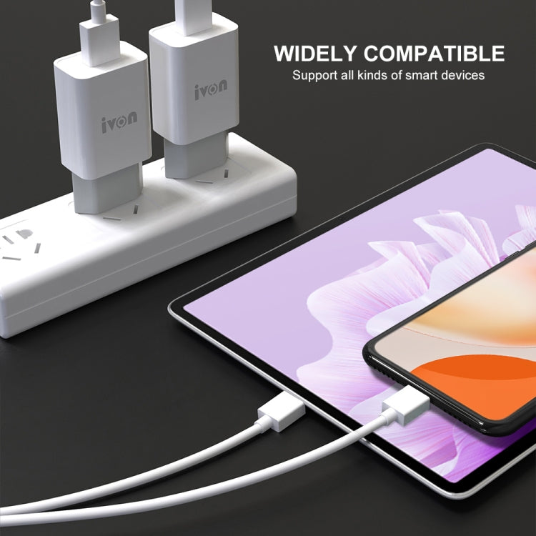 شاحن سفر IVON AD-33 2 في 1 بمنفذ USB واحد 2.1A + كابل بيانات USB إلى USB-C / Type-C بطول 1 متر، قابس الاتحاد الأوروبي، قابس الولايات المتحدة
